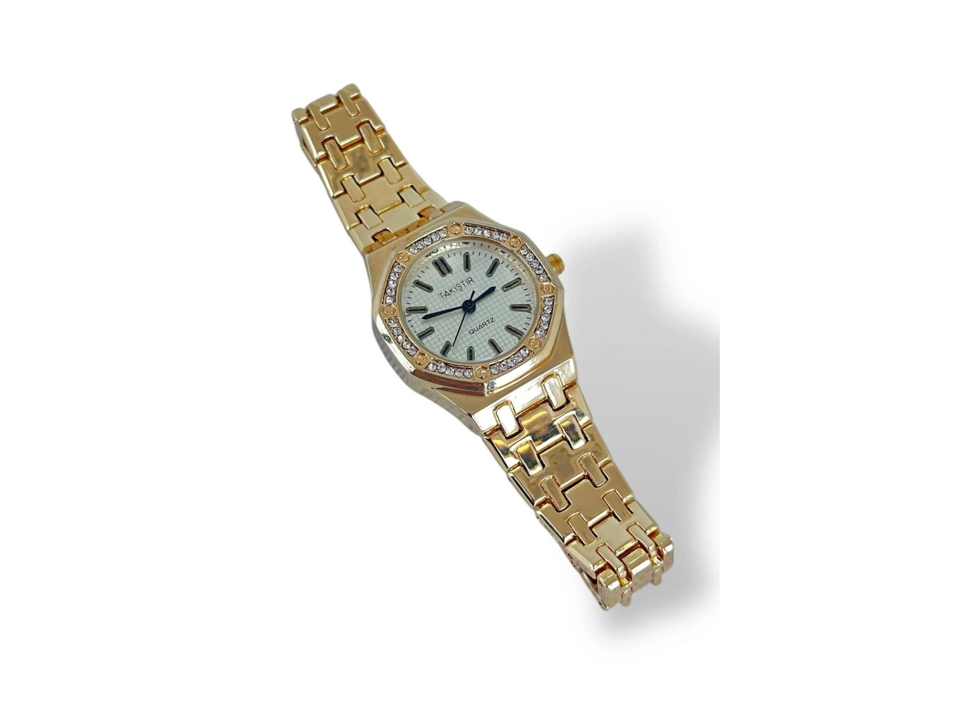 Altın Renk Taş Detaylı Çelik Kordonlu Kadın Saat