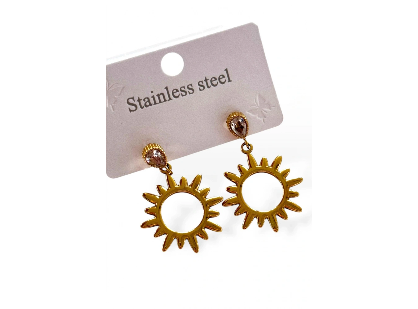 Altın Renk Taş Detaylı Çelik Küpe (Çift)