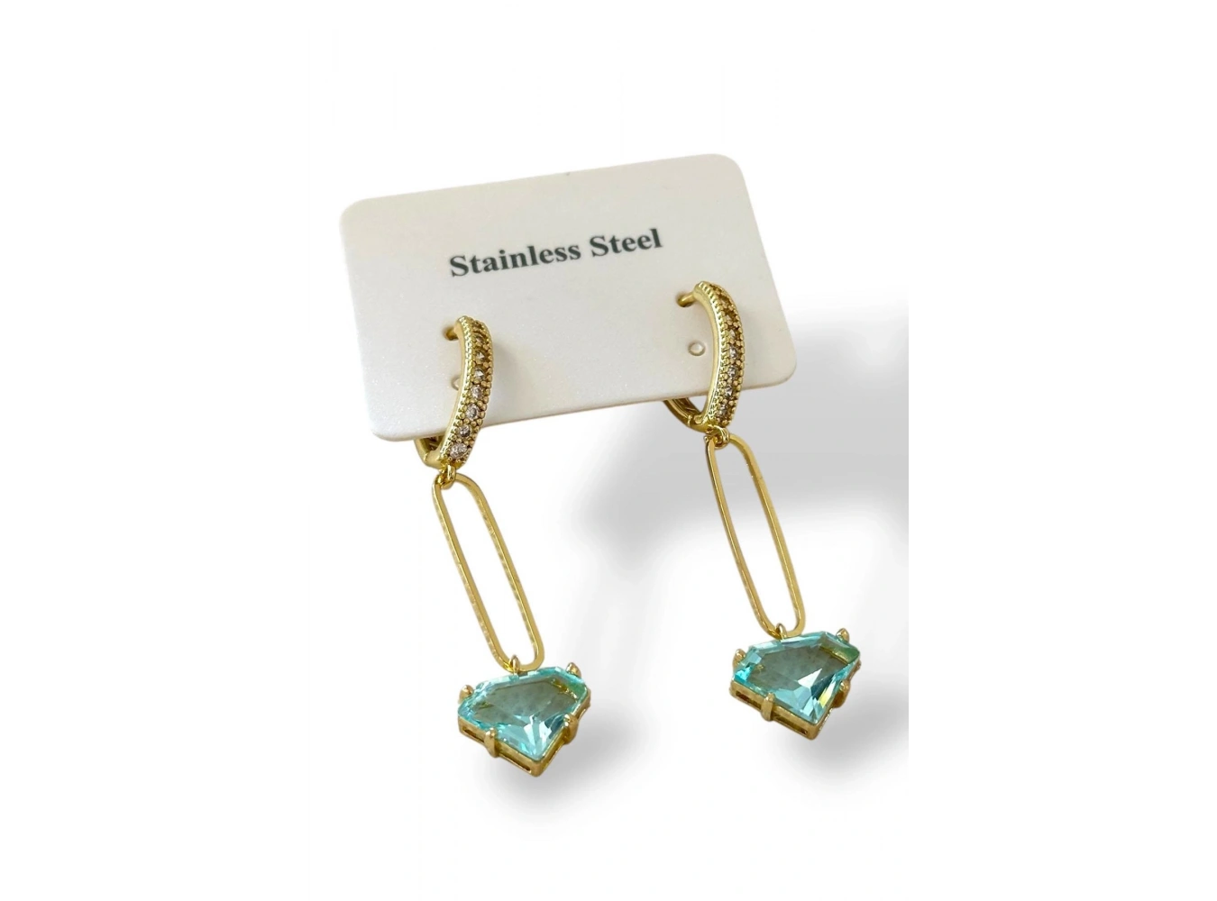 Altın Renk Taş Detaylı Çelik Küpe (Çift)