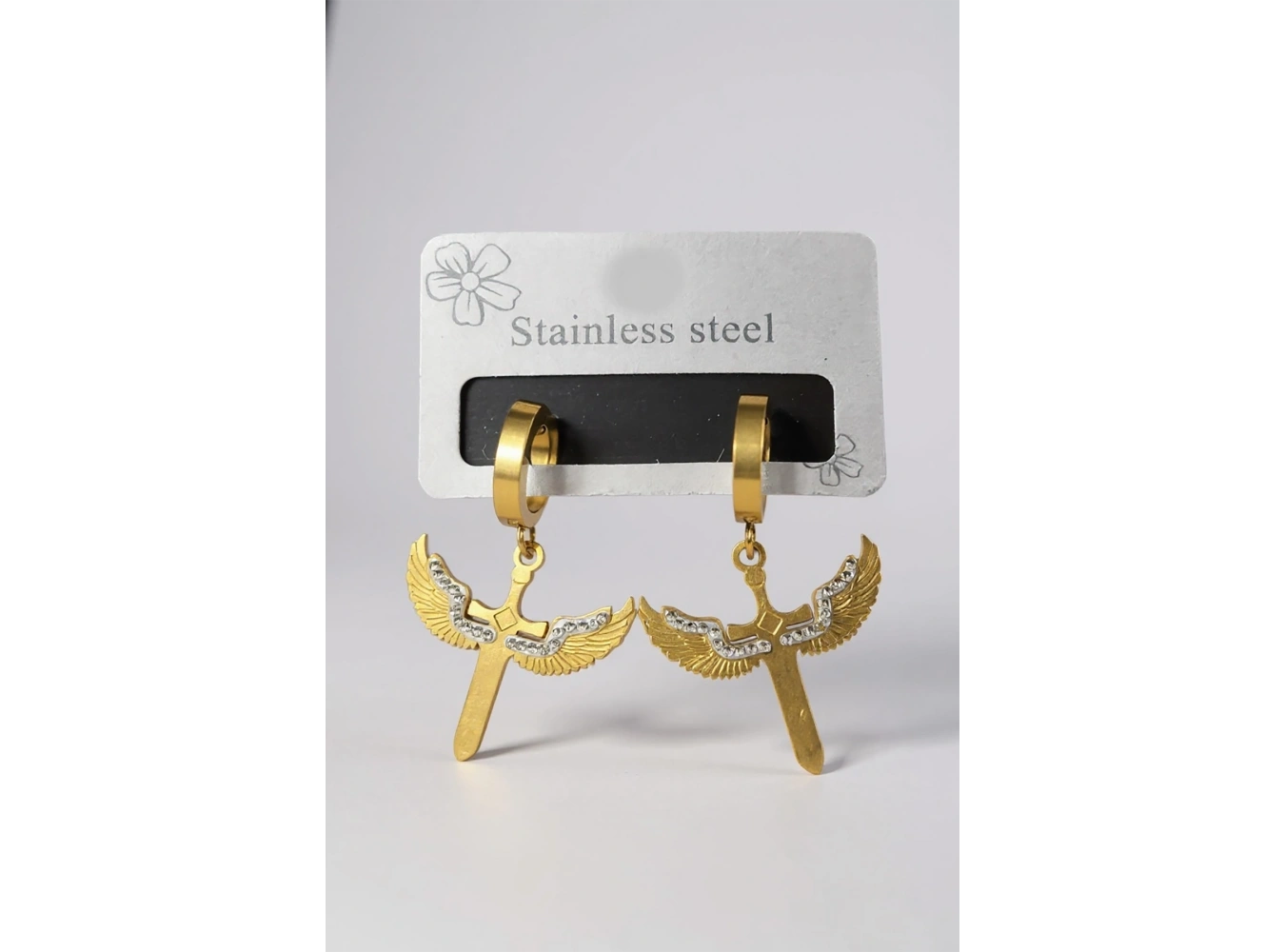 Altın Renk Taş Detaylı Çelik Küpe (Çift)