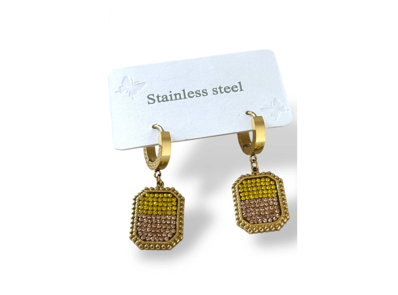 Altın Renk Taş Detaylı Çelik Küpe (Çift)