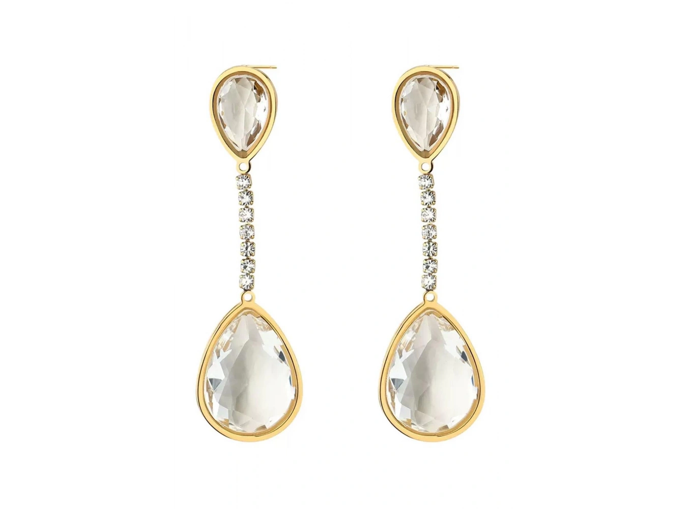 Altın Renk Taş Detaylı Çelik Küpe (Çift)