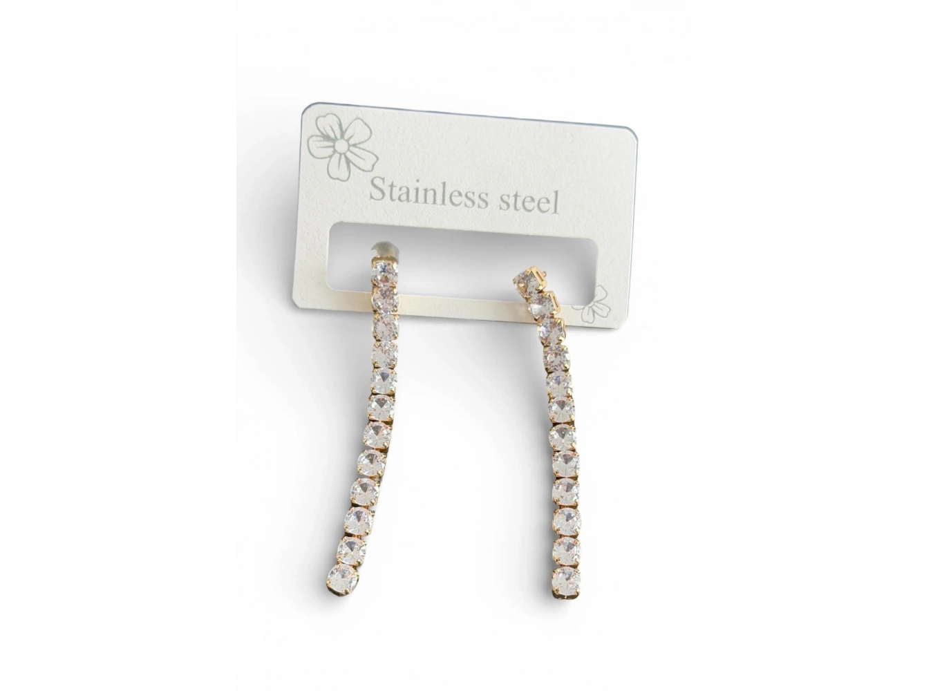 Altın Renk Taş Detaylı Çelik Küpe (Çift)