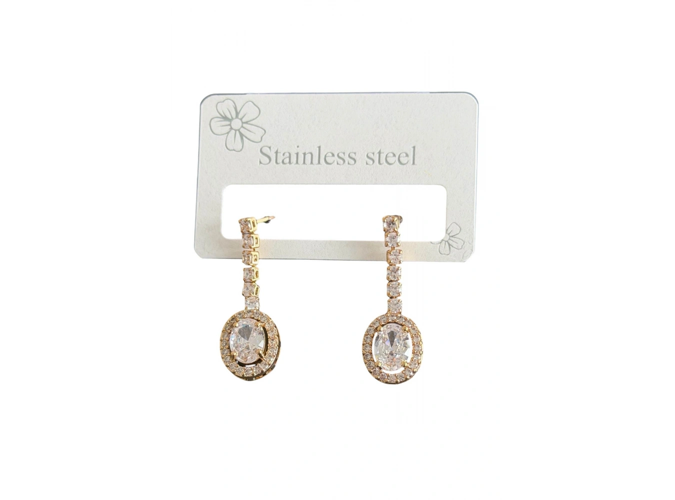 Altın Renk Taş Detaylı Çelik Küpe (Çift)