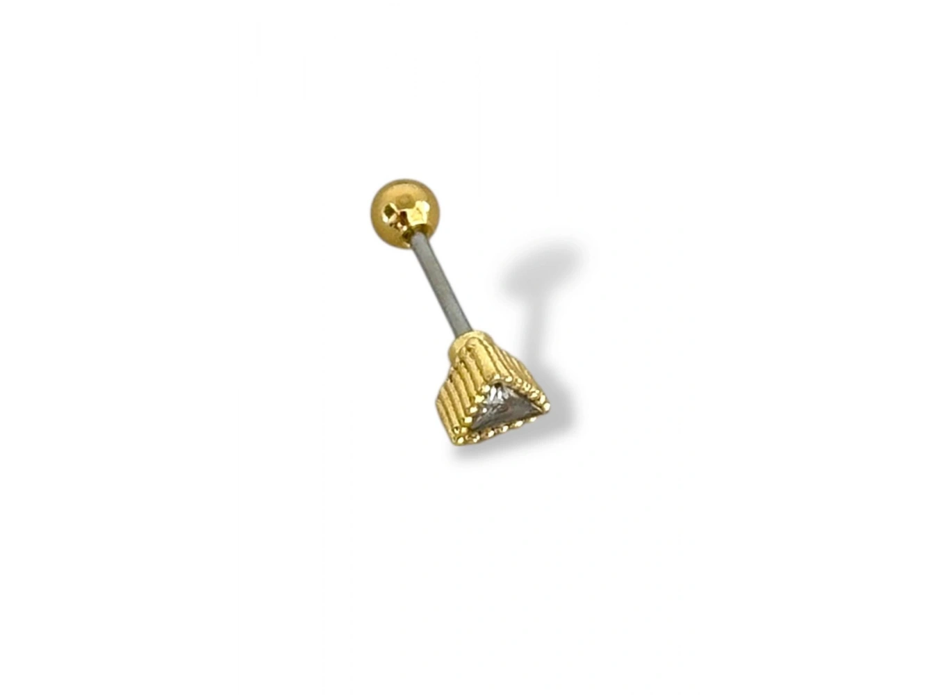 Altın Renk Taş Detaylı Çelik Tragus/Kıkırdak Küpe/Piercing (Tek)