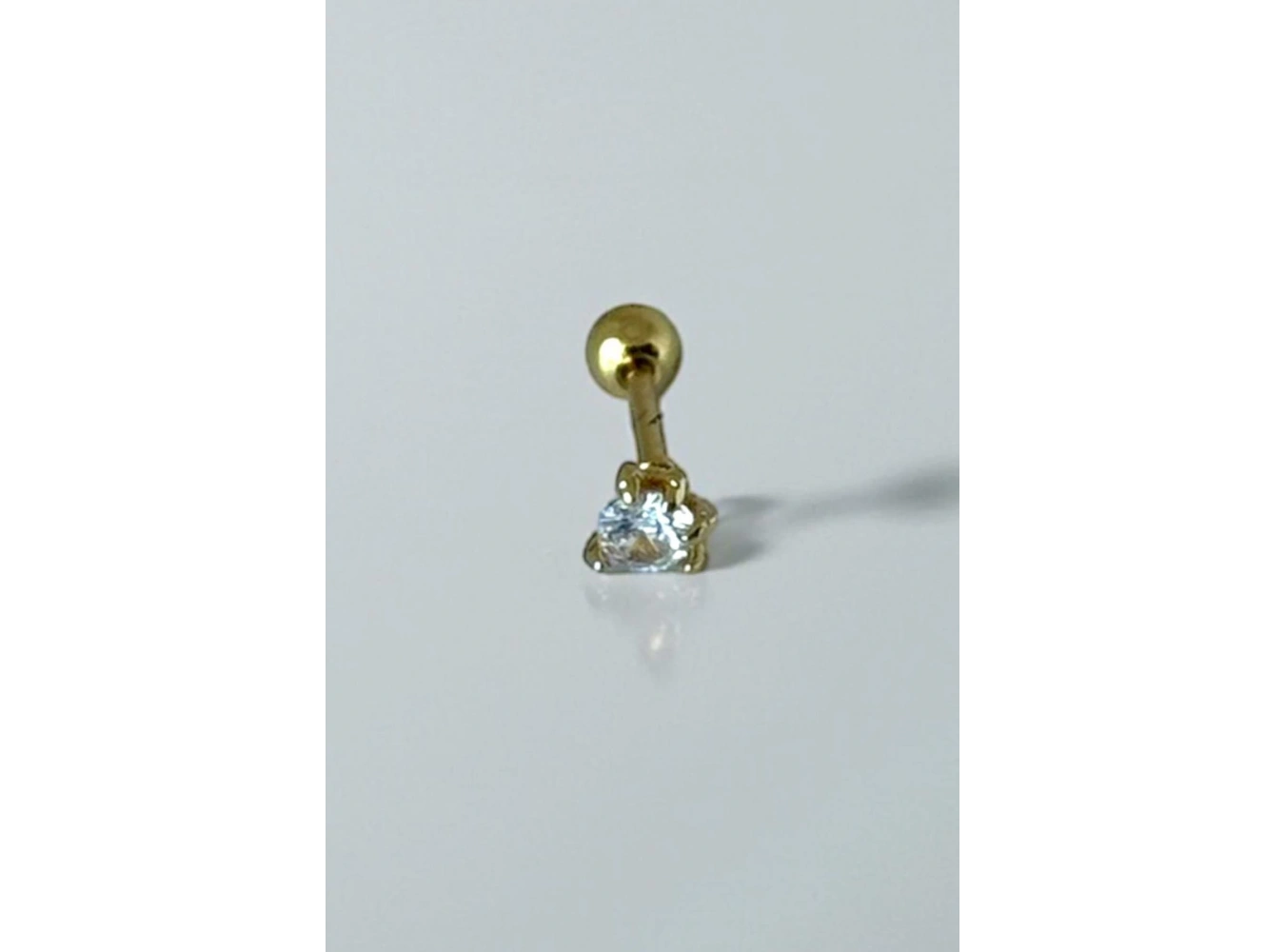 Altın Renk Taş Detaylı Çelik Tragus/Kıkırdak Küpe/Piercing (Tek)