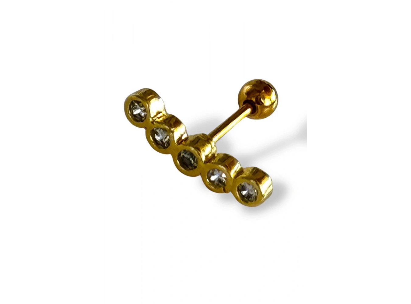 Altın Renk Taş Detaylı Çelik Tragus/Kıkırdak Küpe/Piercing (Tek)