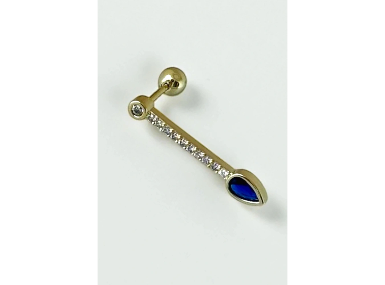 Altın Renk Taş Detaylı Çelik Tragus/Kıkırdak Küpe/Piercing (Tek)