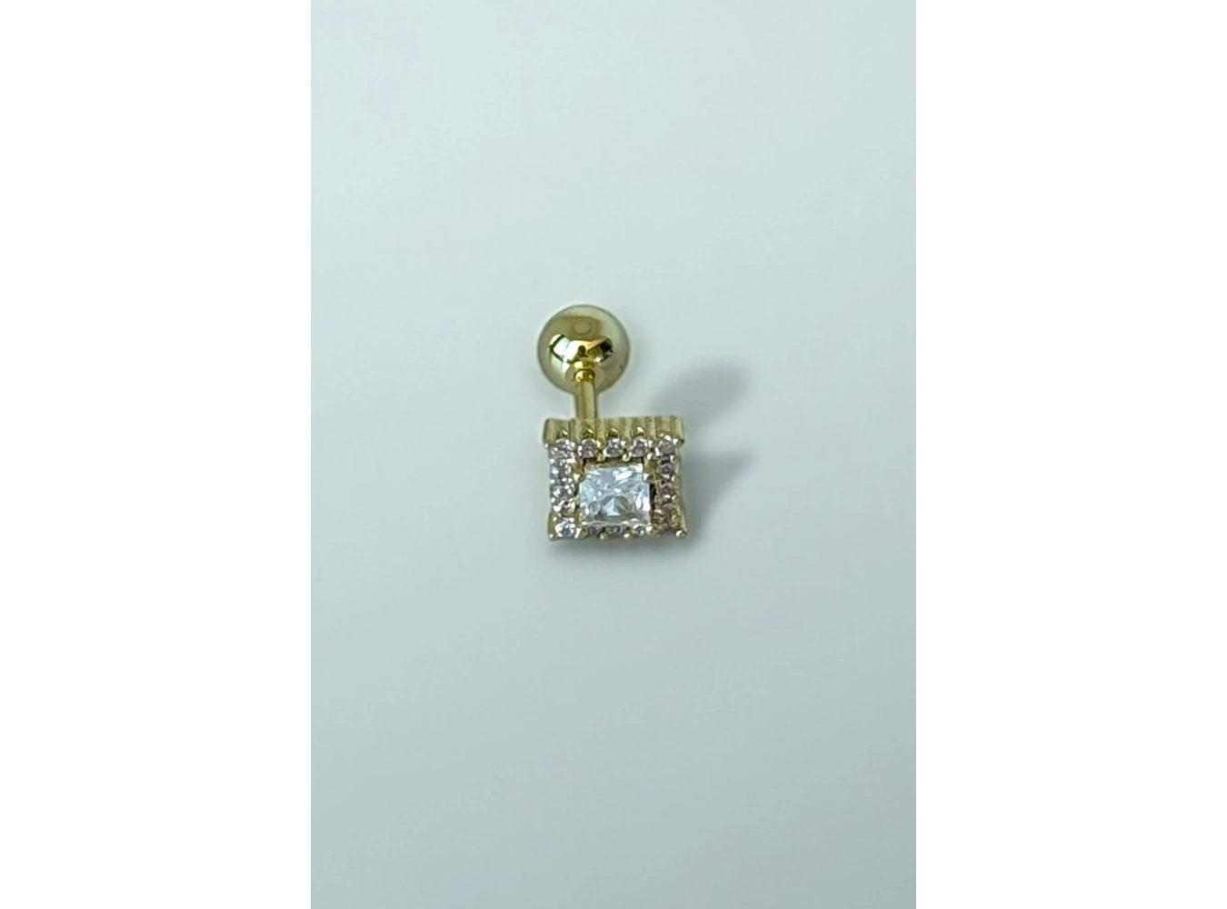 Altın Renk Taş Detaylı Çelik Tragus/Kıkırdak Küpe/Piercing (Tek)