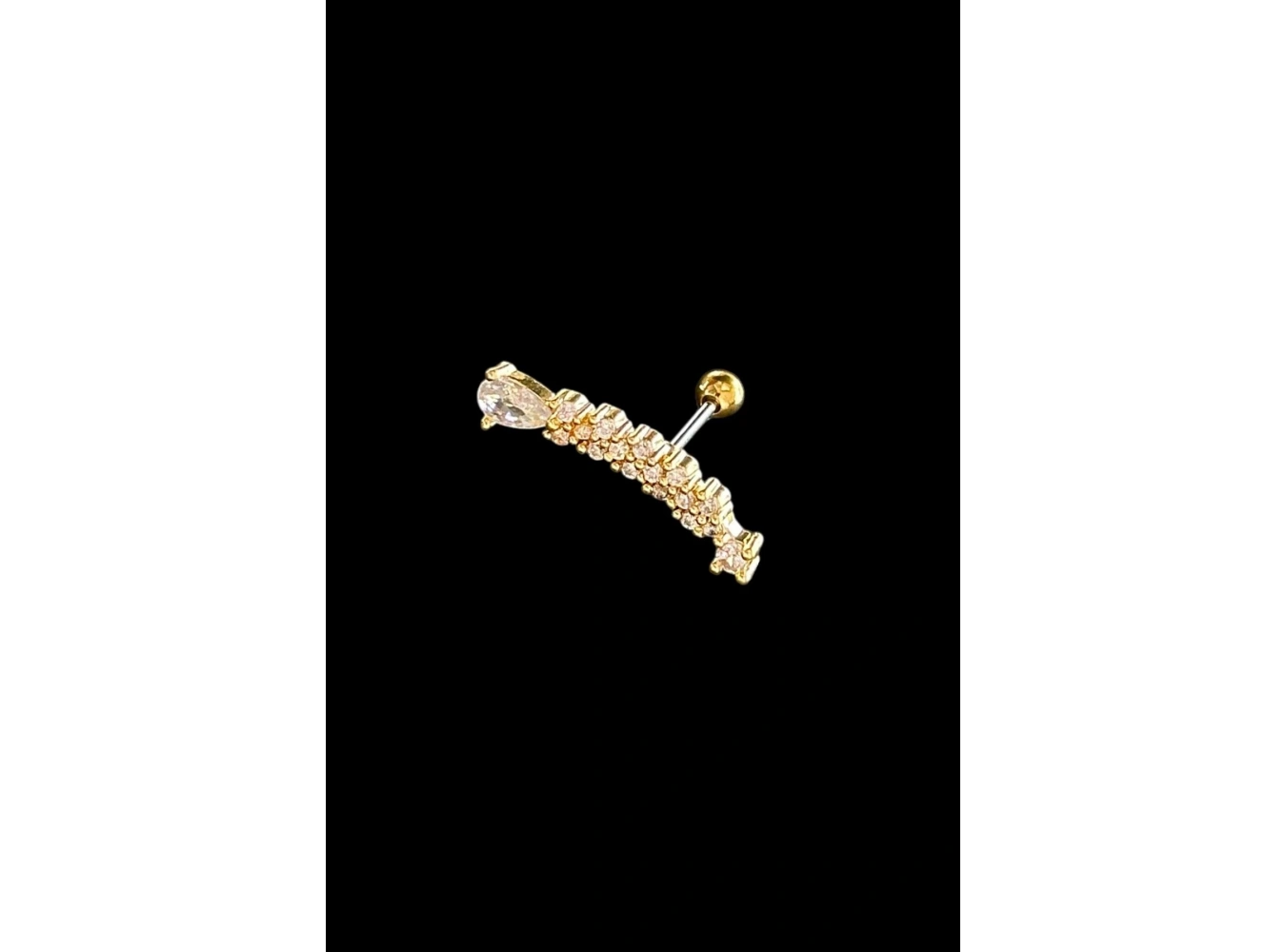 Altın Renk Taş Detaylı Çelik Tragus/Kıkırdak Küpe/Piercing (Tek)