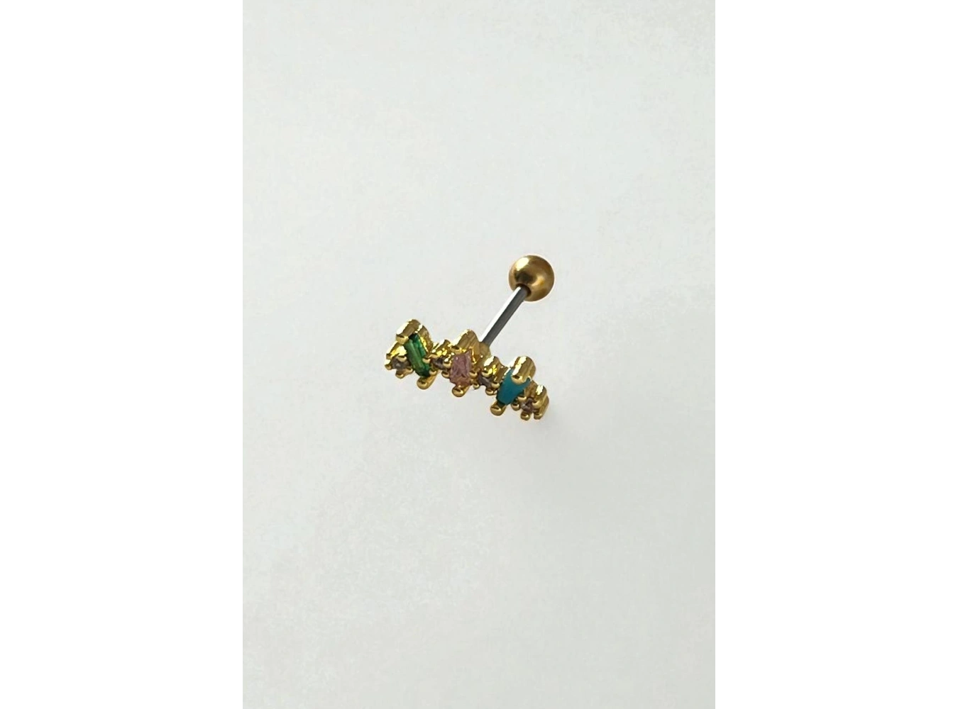 Altın Renk Taş Detaylı Çelik Tragus/Kıkırdak Küpe/Piercing (Tek)