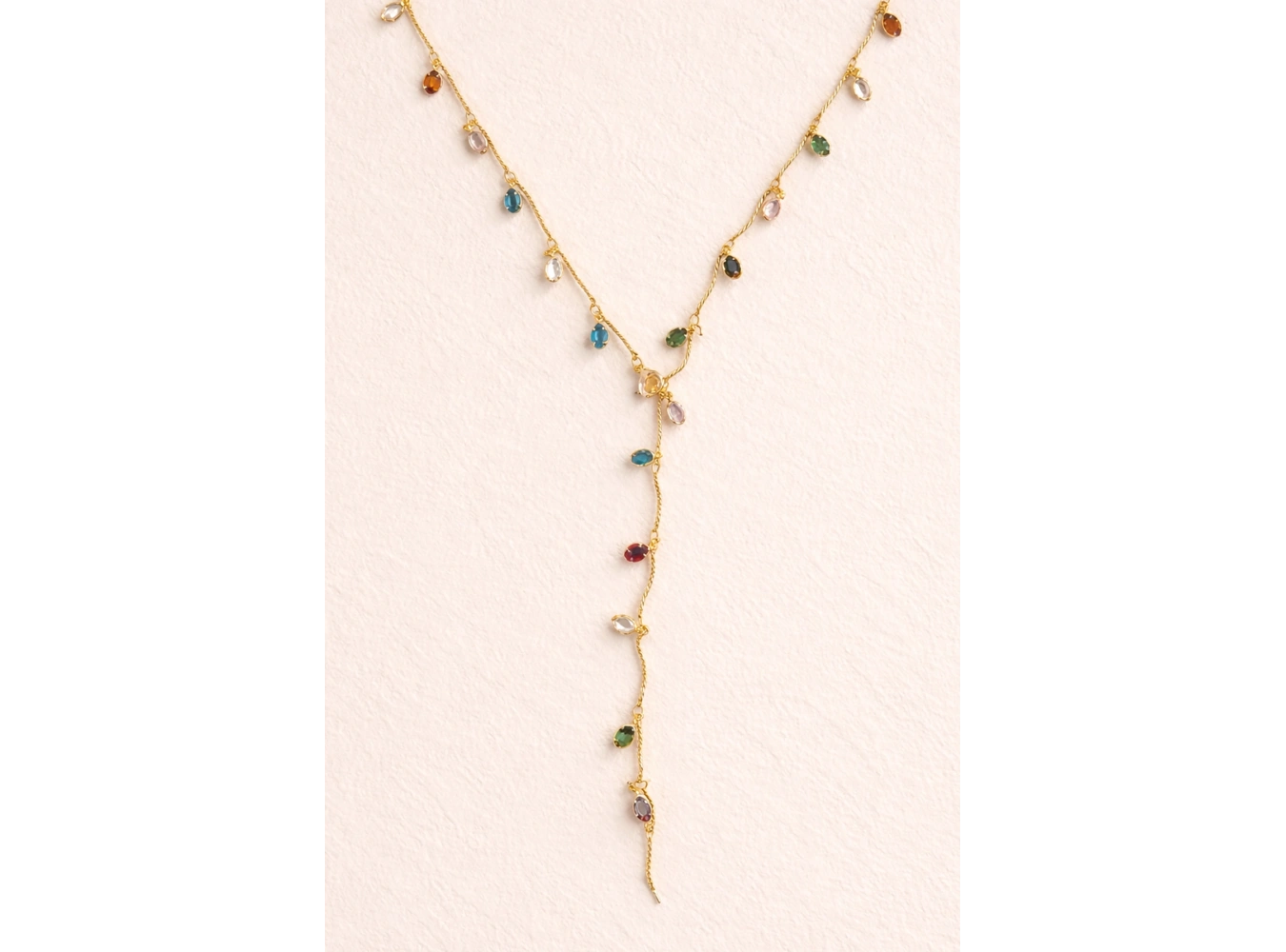 Altın Renk Taş Detaylı Çelik Y Kolye