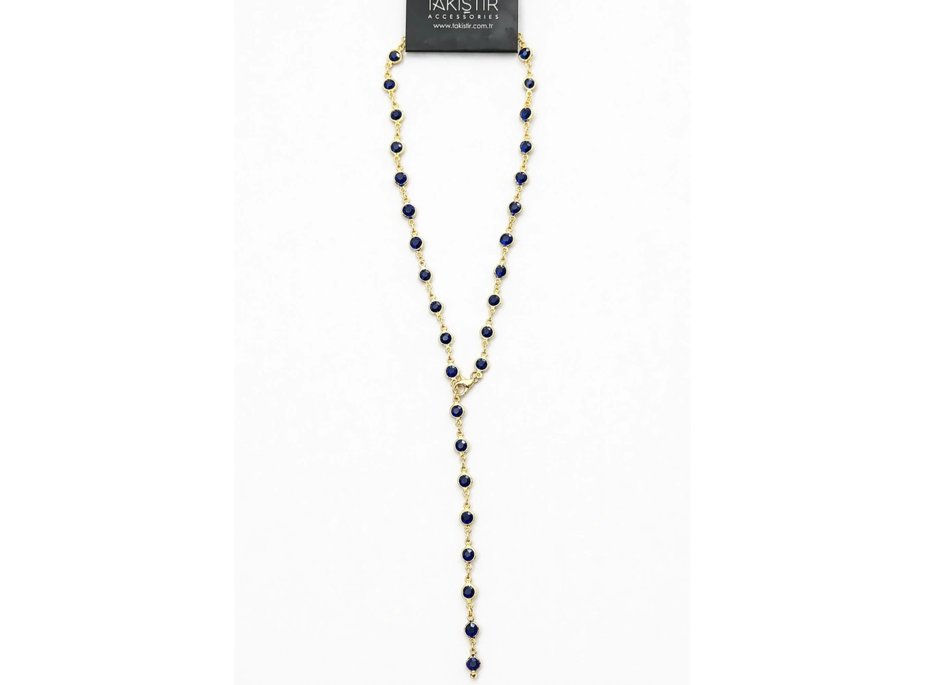 Altın Renk Taş Detaylı Çelik Y Kolye