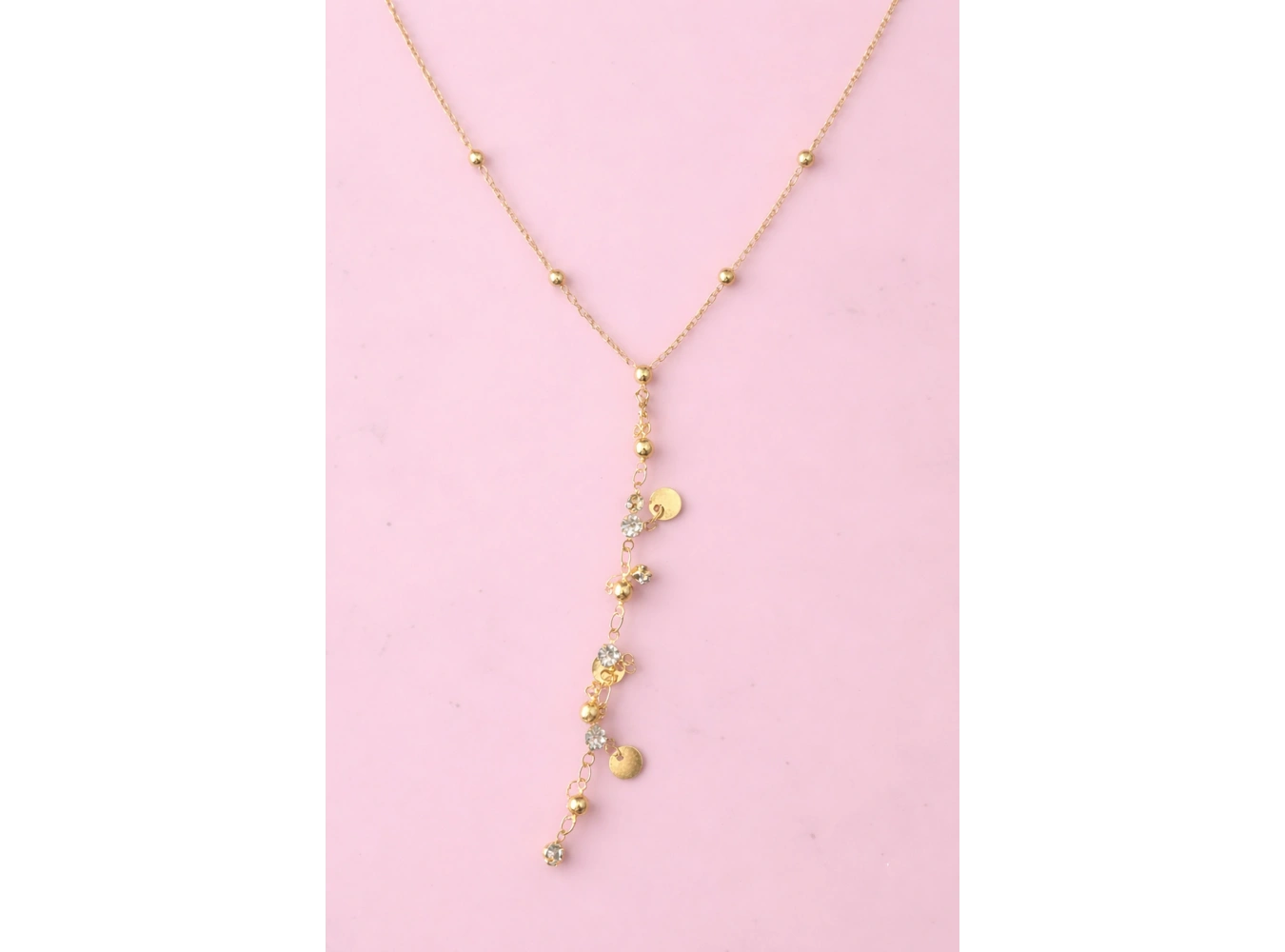 Altın Renk Taş Detaylı Çelik Y Kolye