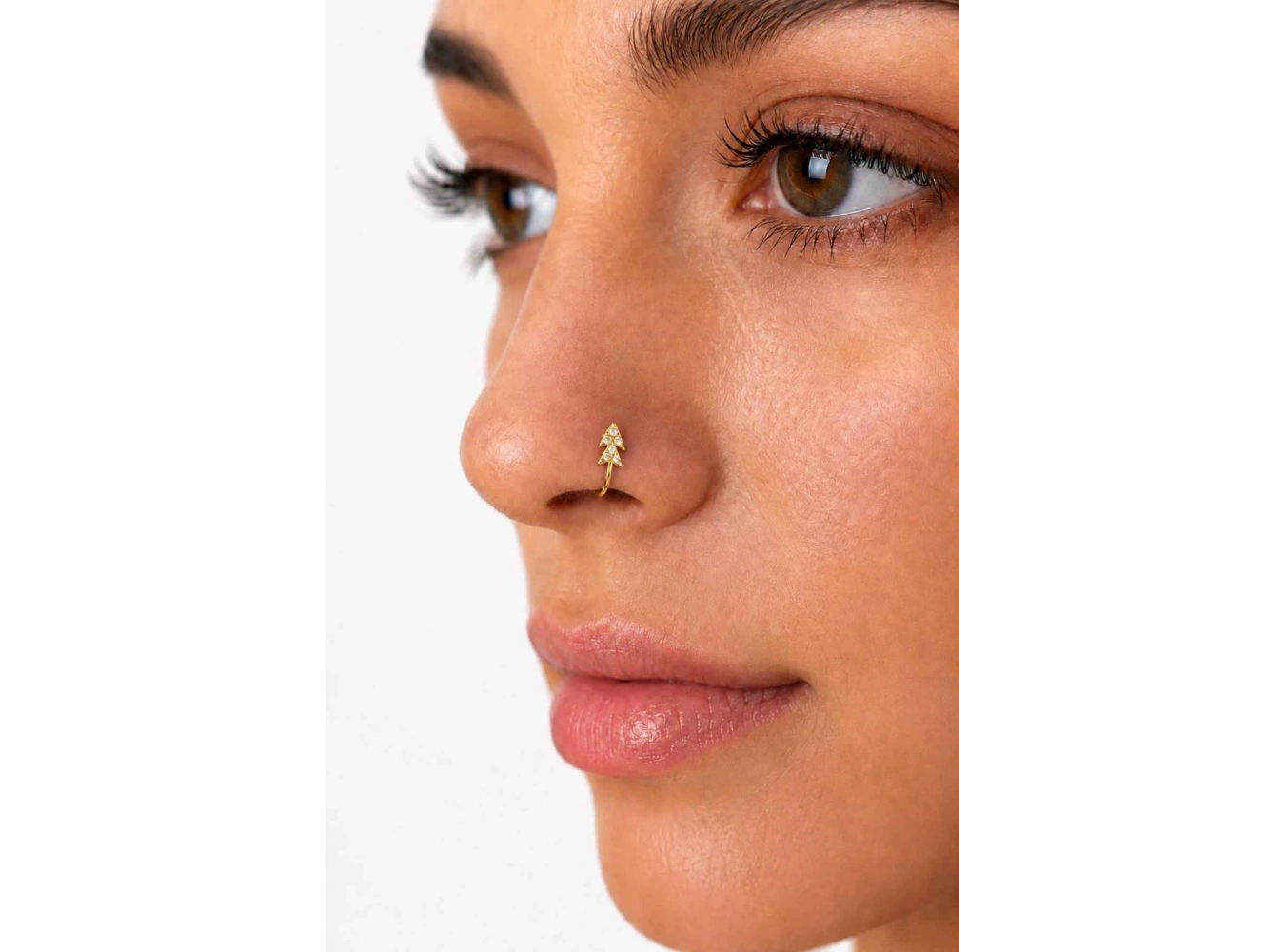 Altın Renk Taş Detaylı Cerrahi Çelik Deliksiz Kulak/Burun Piercing