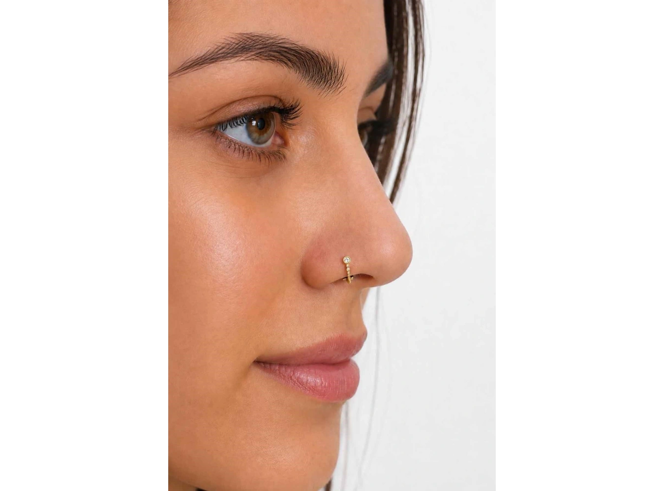 Altın  Renk Taş Detaylı Cerrahi Çelik Deliksiz Kulak/Burun Piercing