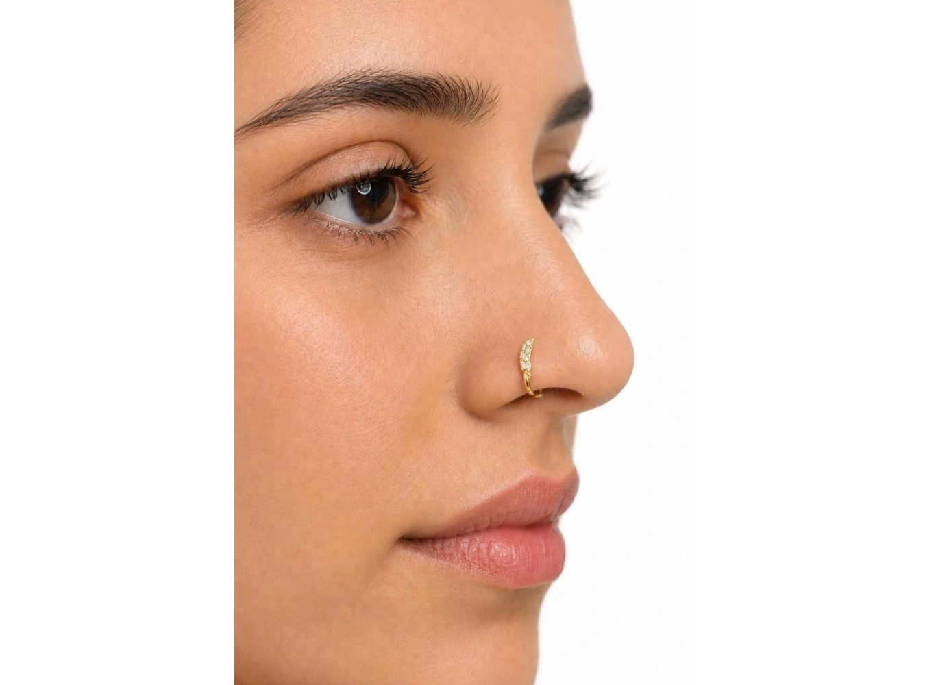 Altın Renk Taş Detaylı Cerrahi Çelik Deliksiz Kulak/Burun Piercing