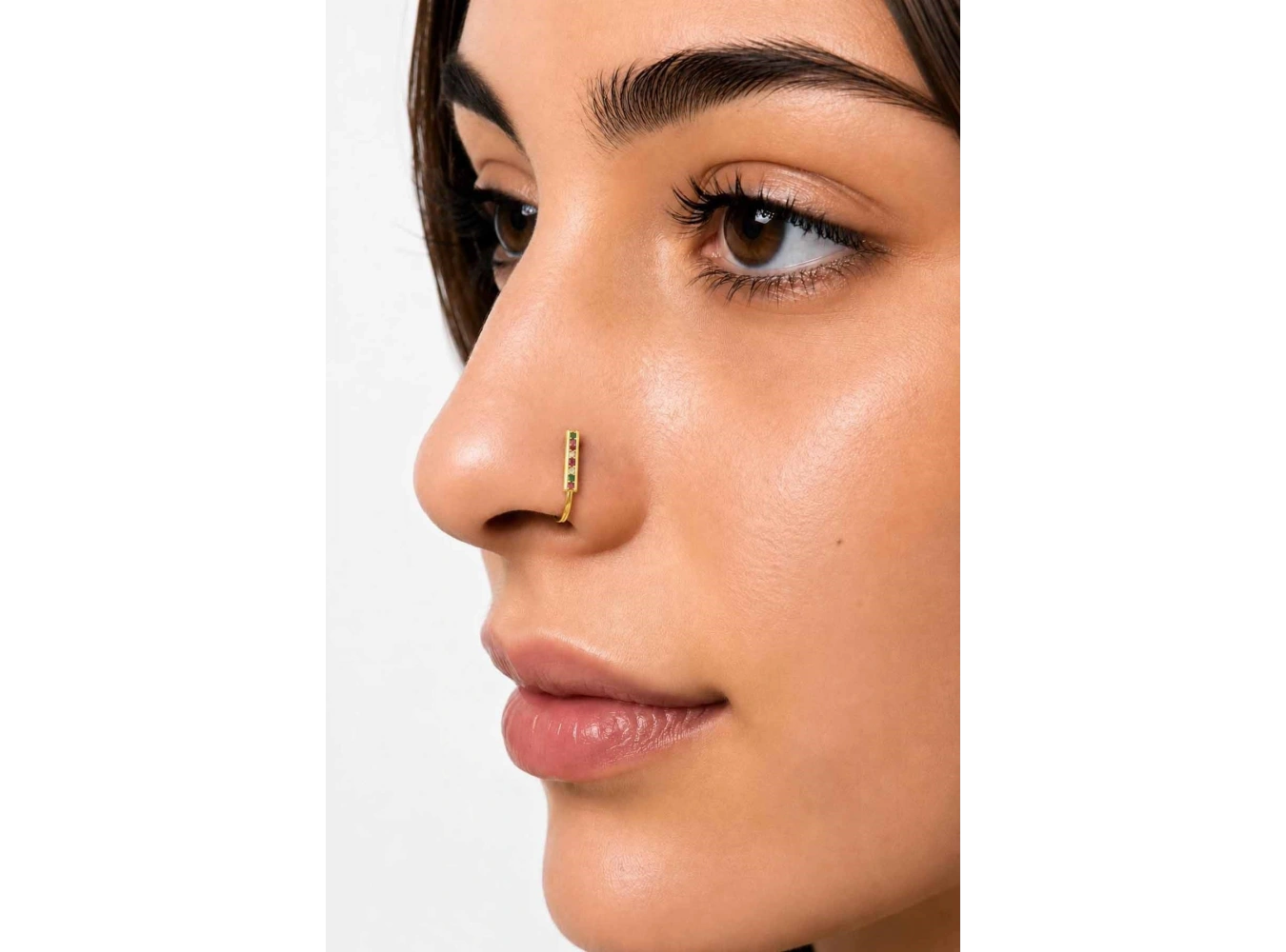 Altın Renk Taş Detaylı Cerrahi Çelik Deliksiz Kulak/Burun Piercing