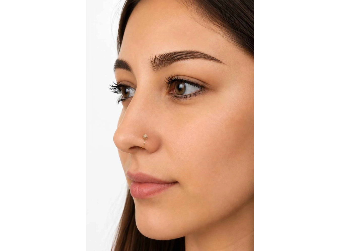 Altın Renk Taş Detaylı Cerrahi Çelik Deliksiz Kulak/Burun Piercing