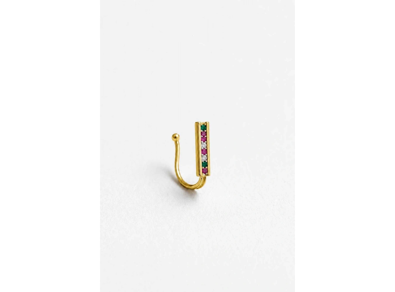 Altın Renk Taş Detaylı Cerrahi Çelik Deliksiz Kulak/Burun Piercing