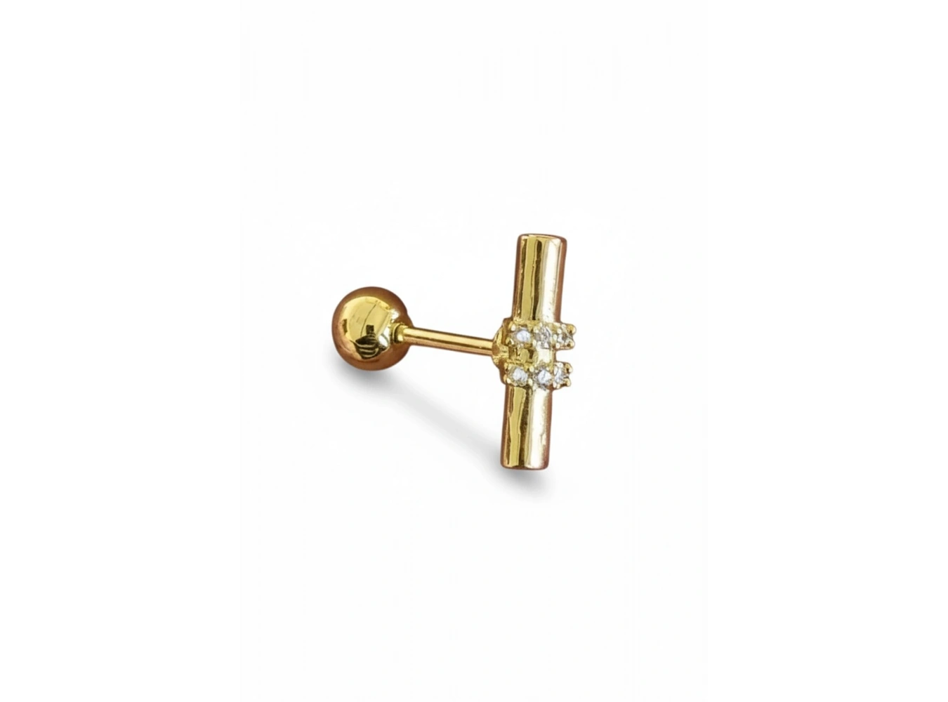 Altın Renk Taş Detaylı Cerrahi Çelik Tragus/Kıkırdak Küpe/Piercing (Tek)