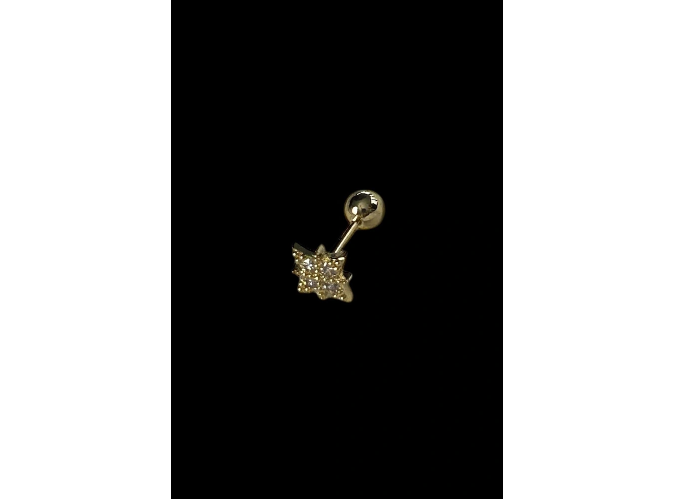 Altın Renk Taş Detaylı Cerrahi Çelik Tragus/Kıkırdak Küpe/Piercing (Tek)