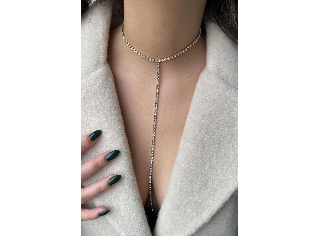 Altın Renk Taş Detaylı Choker Kolye/ Vücut Aksesuarı