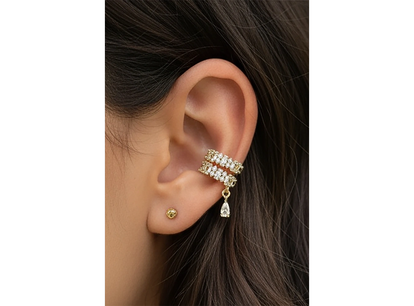 Altın Renk Taş Detaylı Ear Cuff (Tek)