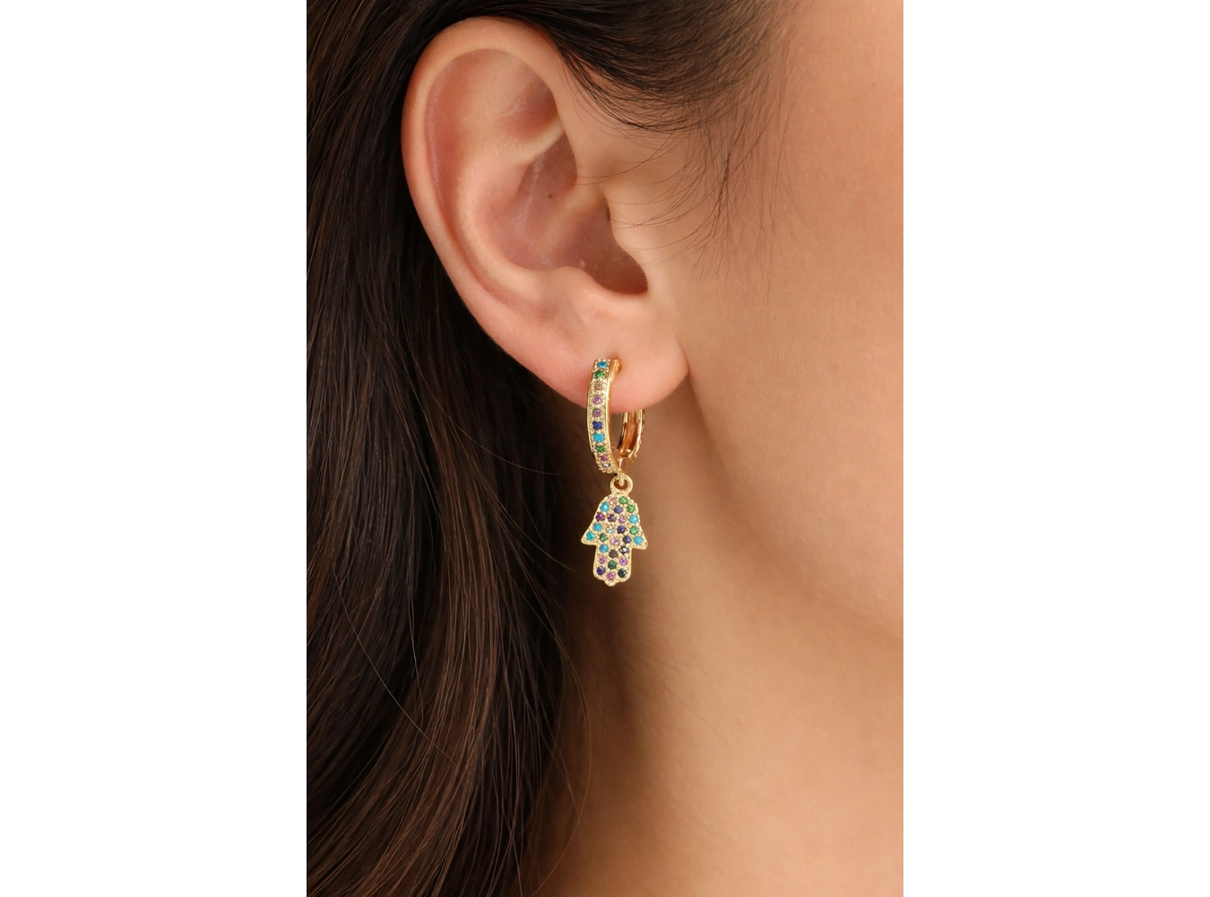 Altın Renk Taş Detaylı Halka Tx Küpe (Çift)