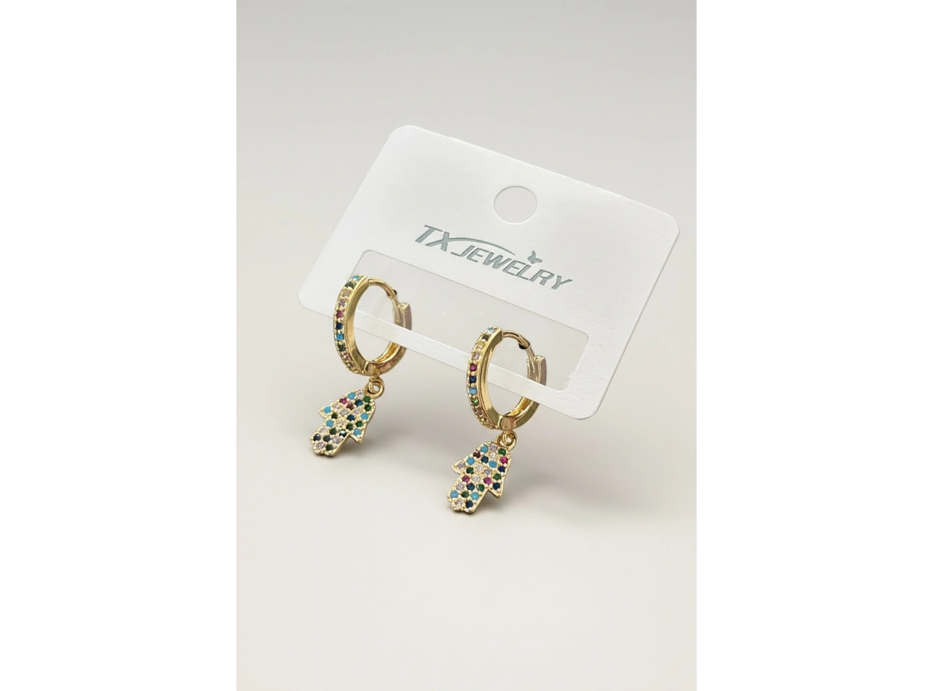 Altın Renk Taş Detaylı Halka Tx Küpe (Çift)