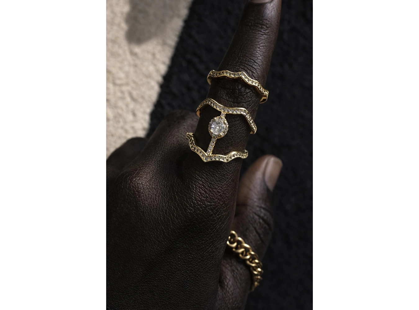 Altın Renk Taş Detaylı İkili Ayarlanabilir Yüzük