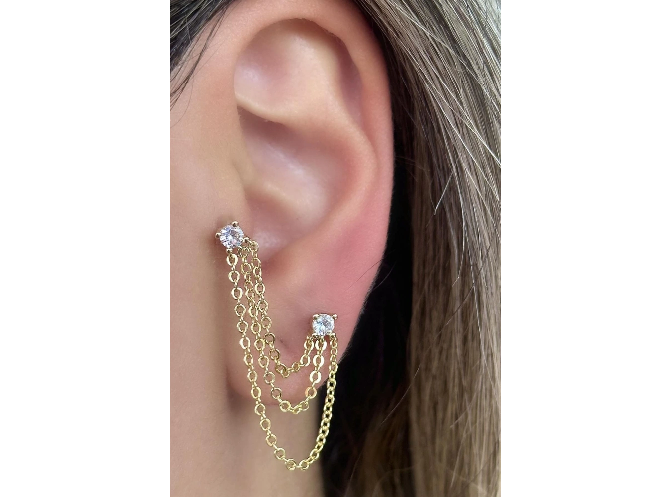 Altın Renk Taş Detaylı İkili Cerrahi Çelik Piercing