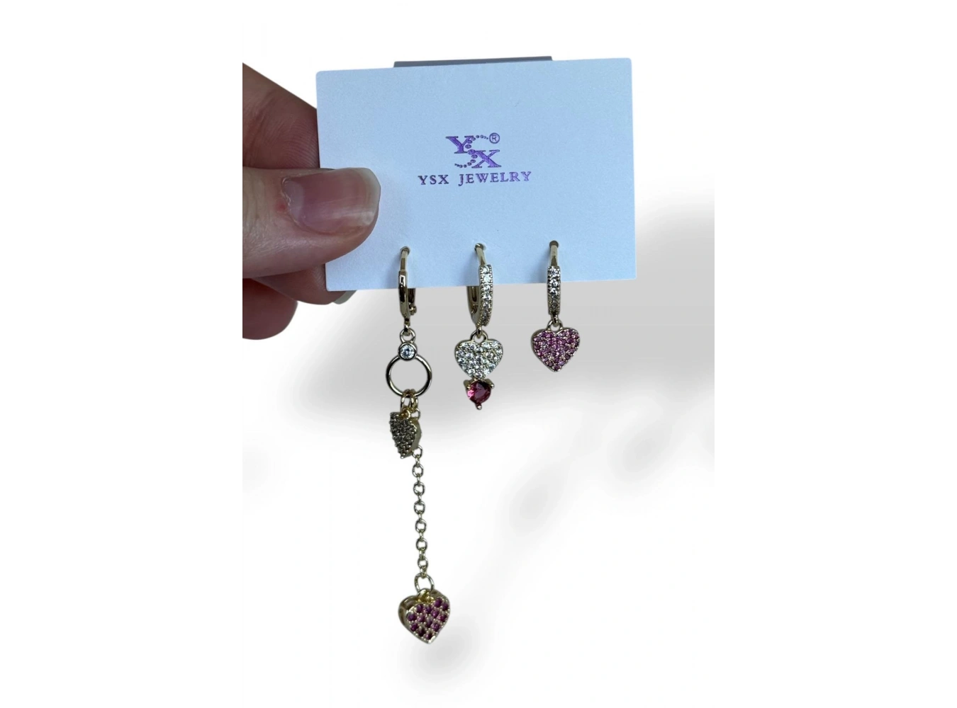 Altın Renk Taş Detaylı Kalp Figürlü Taş Detaylı 6lı YSX Küpe Set