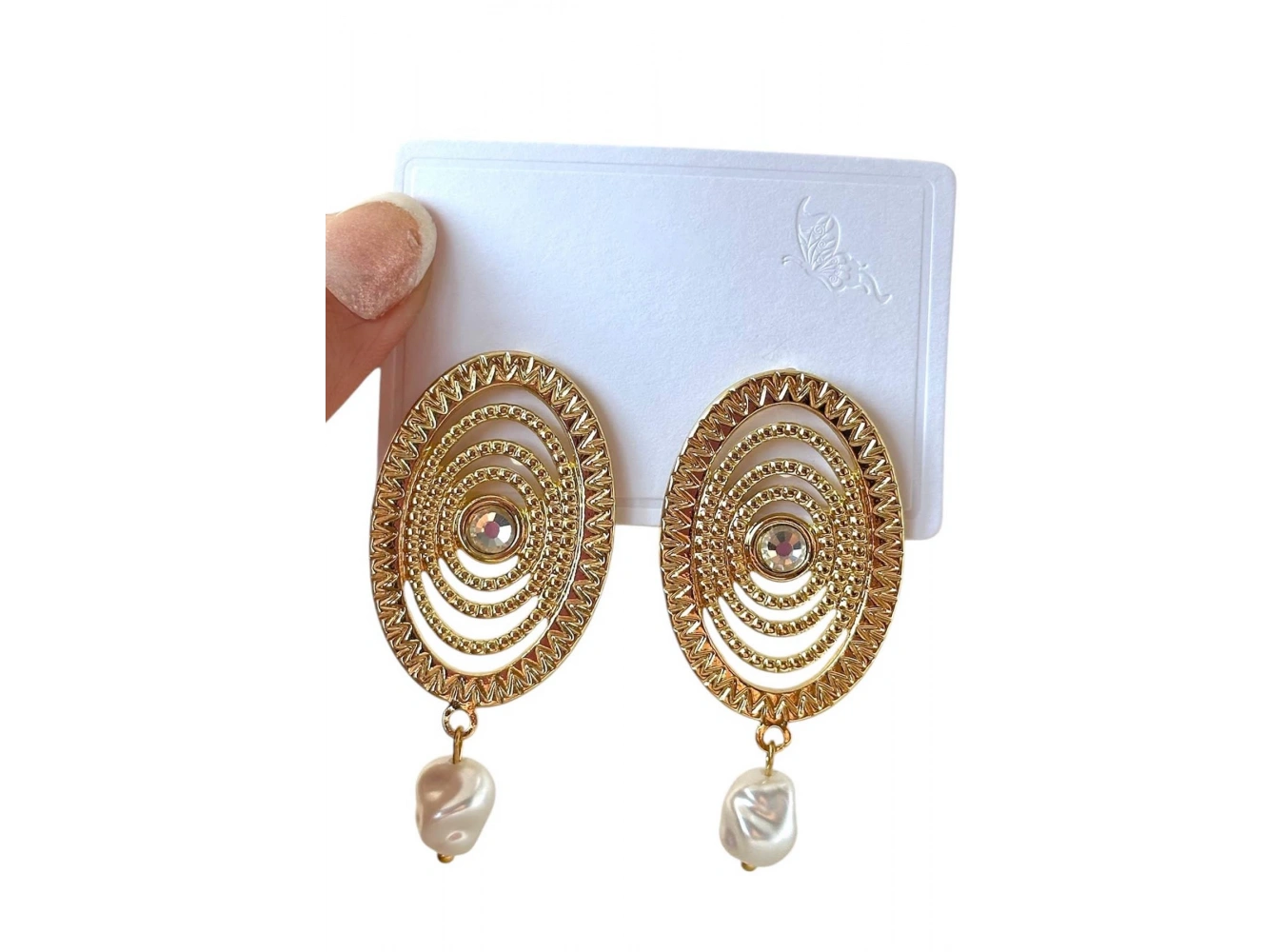 Altın Renk Taş Detaylı Küpe (Çift)