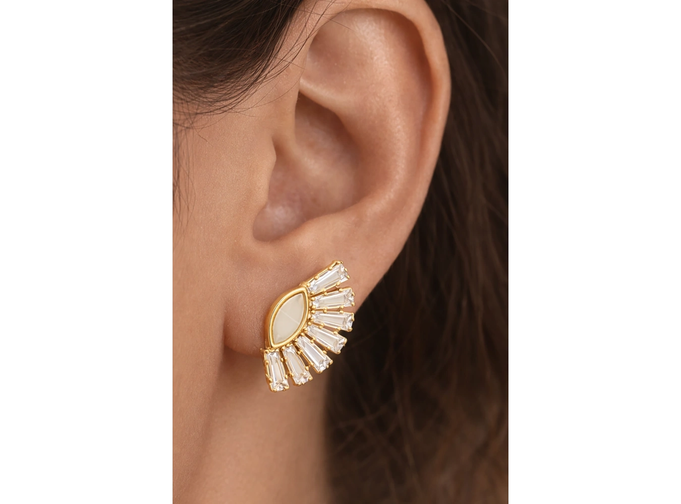 Altın Renk Taş Detaylı Küpe (Çift)