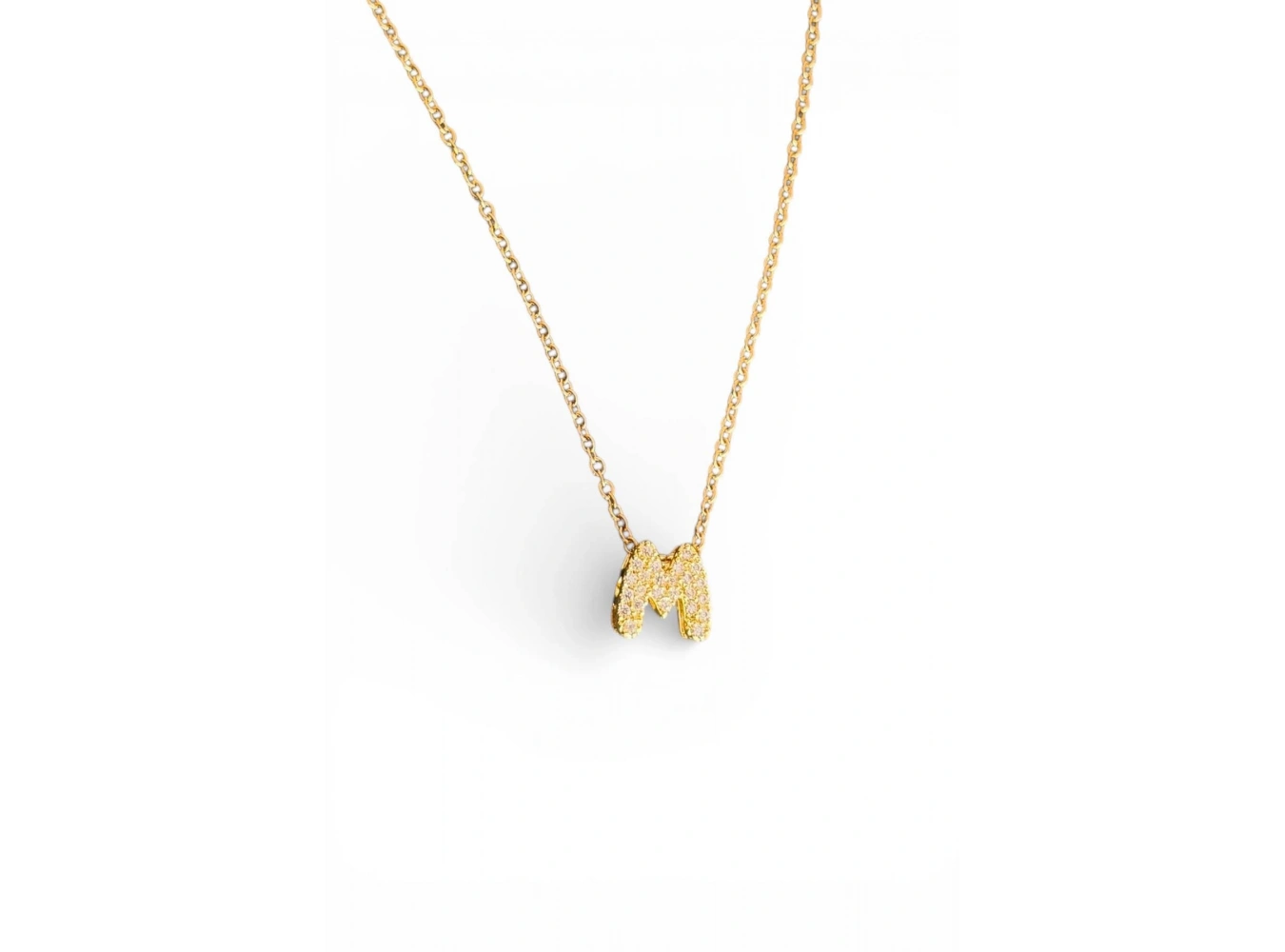 Altın Renk Taş Detaylı M Harfli Mini Çelik Kolye