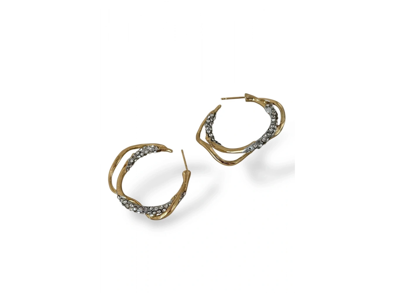 Altın Renk Taş Detaylı Metal Halka Küpe (Çift)