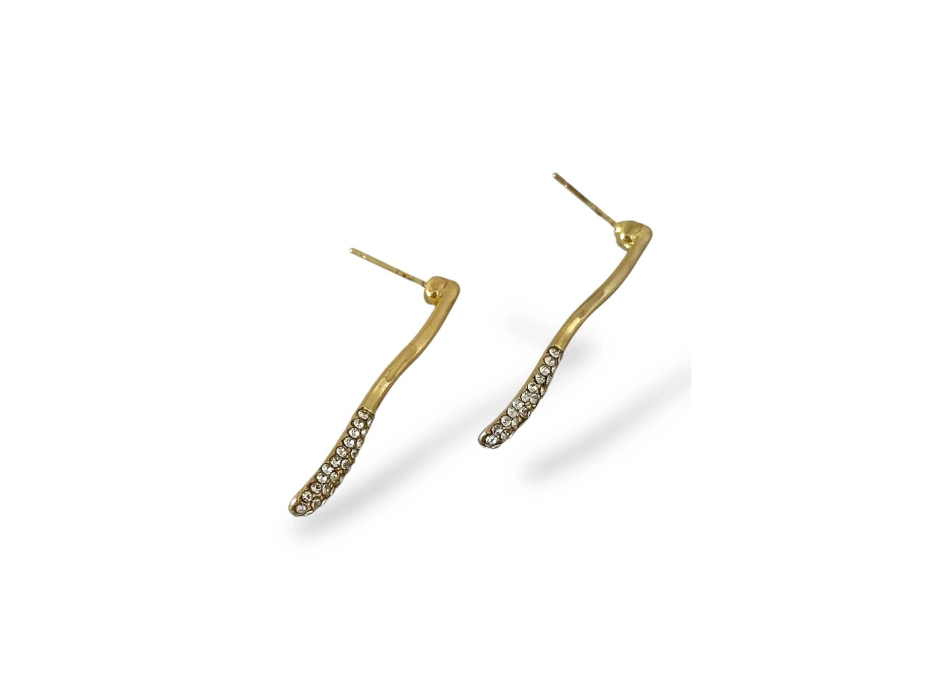 Altın Renk Taş Detaylı Metal Küpe (Çift)