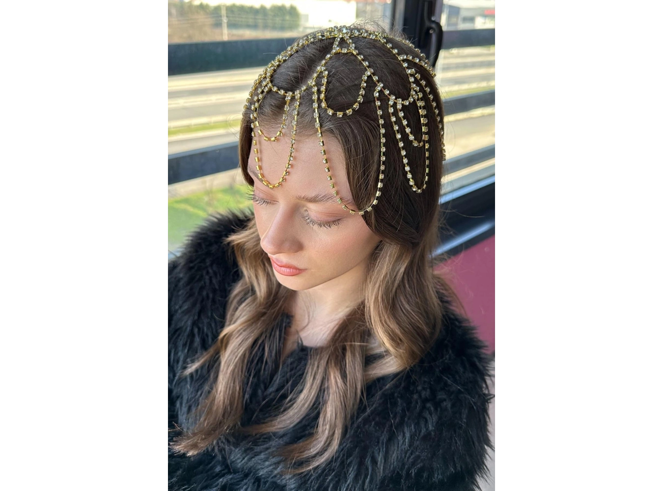 Altın Renk Taş Detaylı Saç Aksesuar/Kına Aksesuarı