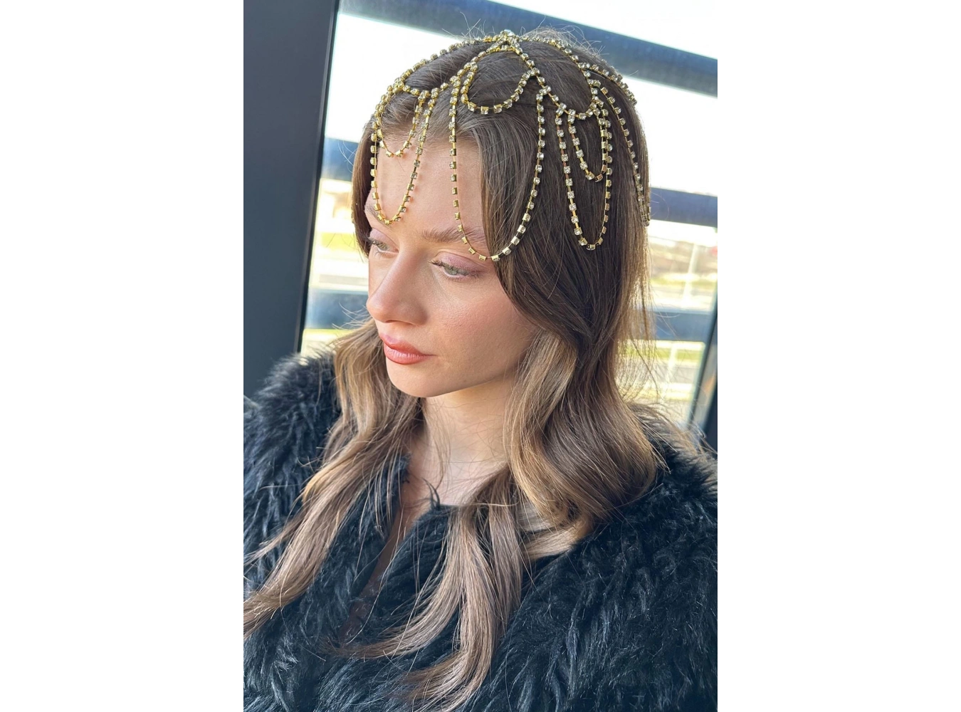 Altın Renk Taş Detaylı Saç Aksesuar/Kına Aksesuarı