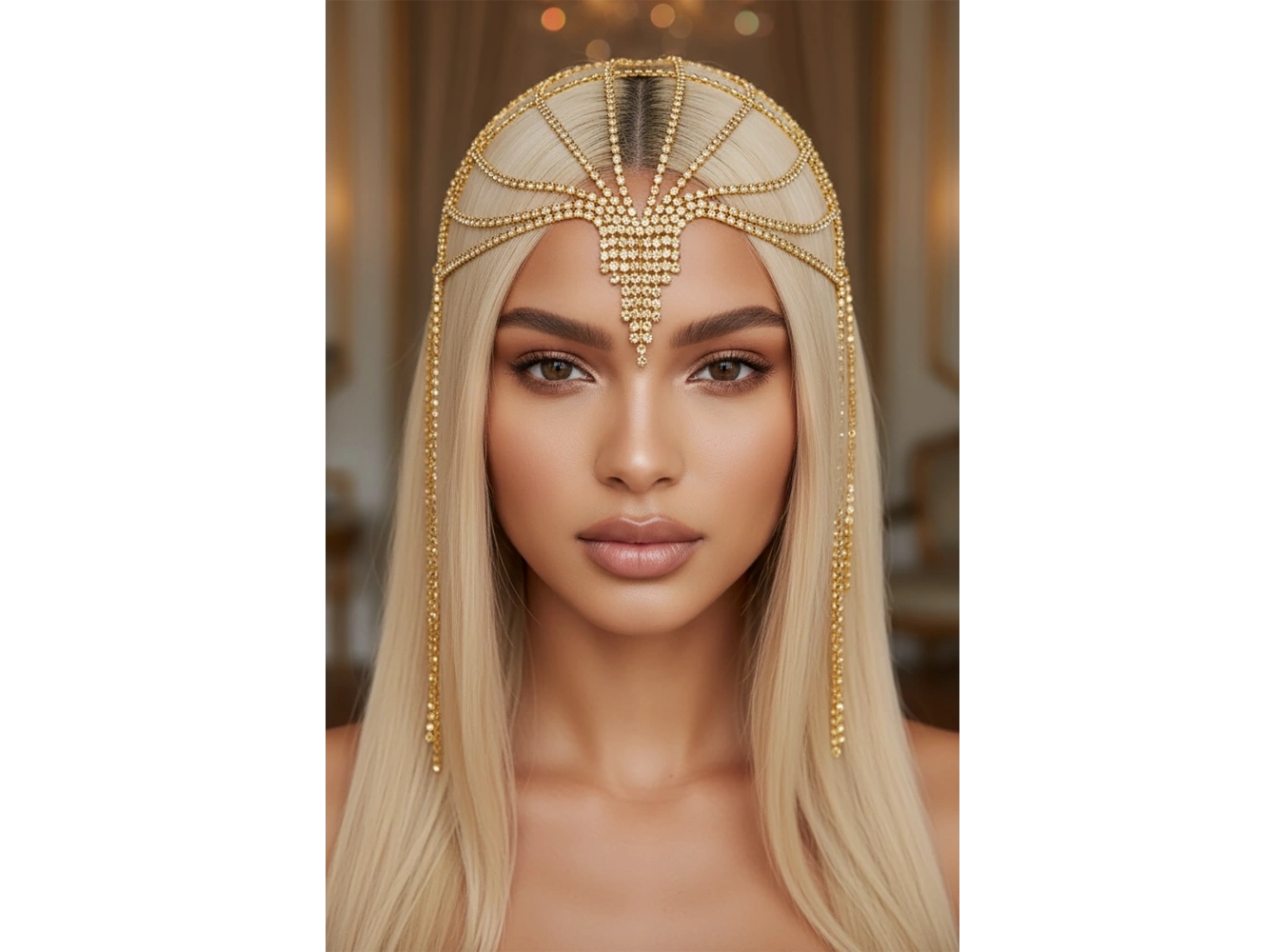 Altın Renk Taş Detaylı Saç Aksesuarı/Kına Aksesuarı