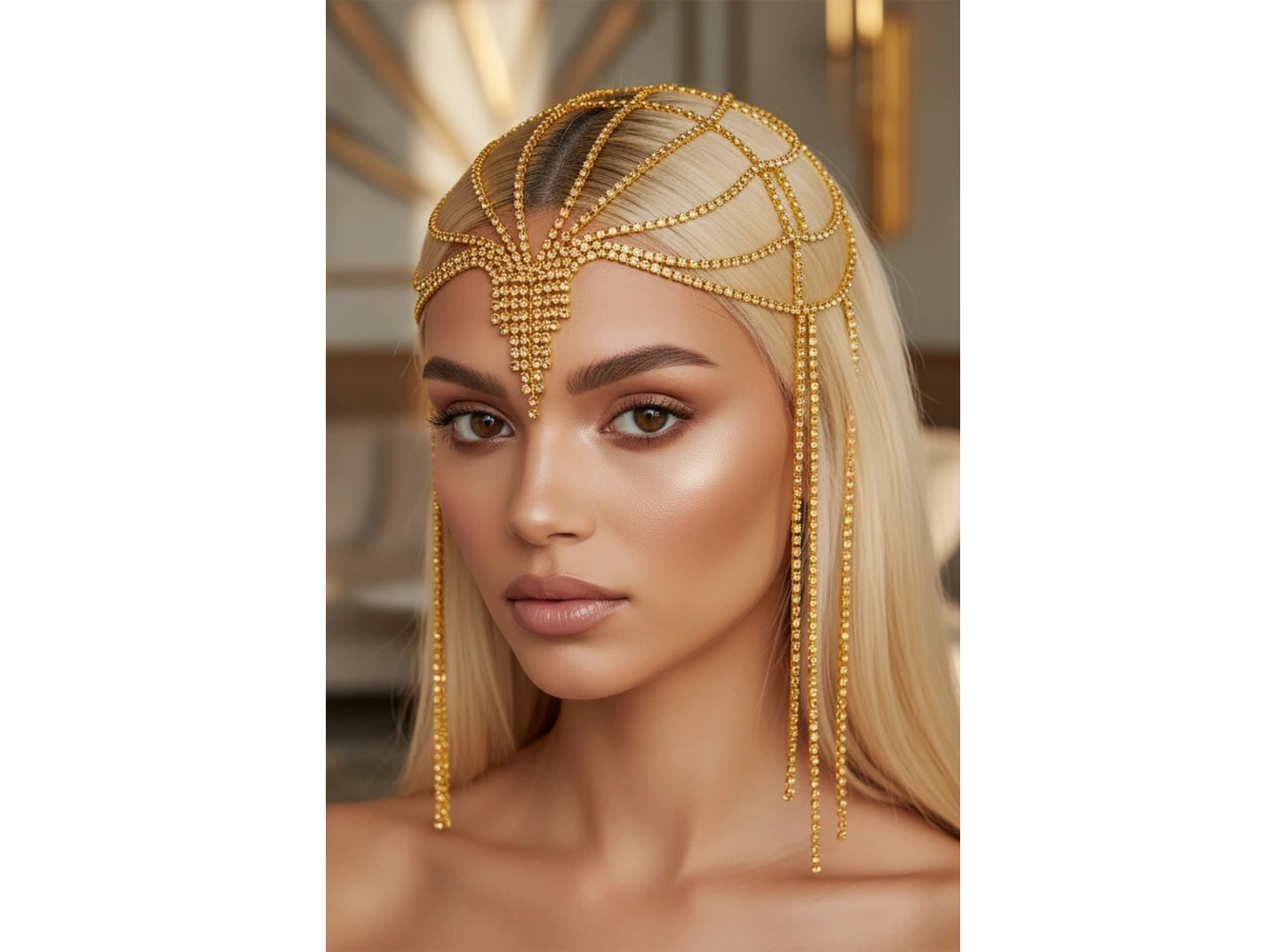 Altın Renk Taş Detaylı Saç Aksesuarı/Kına Aksesuarı