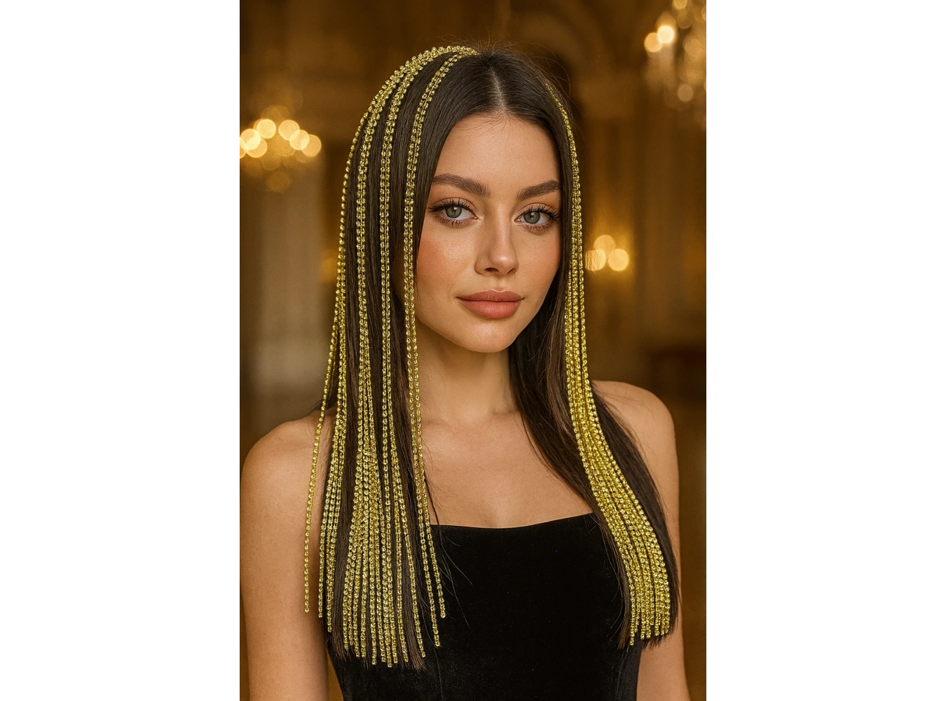 Altın Renk Taş Detaylı Saç Aksesuarı/Kına Aksesuarı