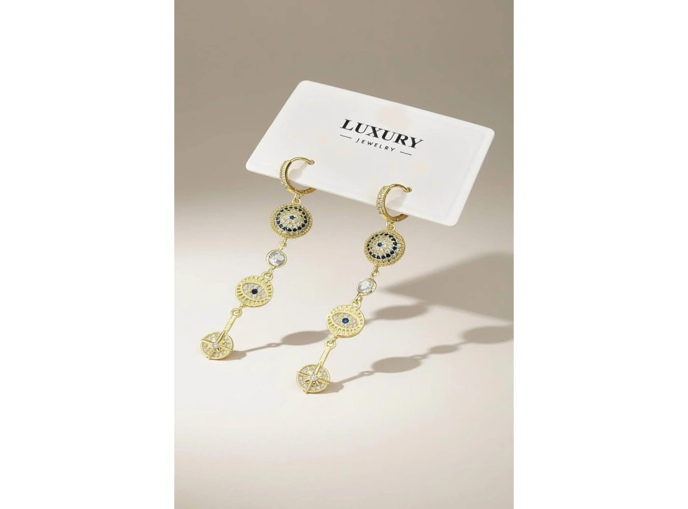 Altın Renk Taş Detaylı Sallantılı 14K Altın Kaplama Küpe (Çift)