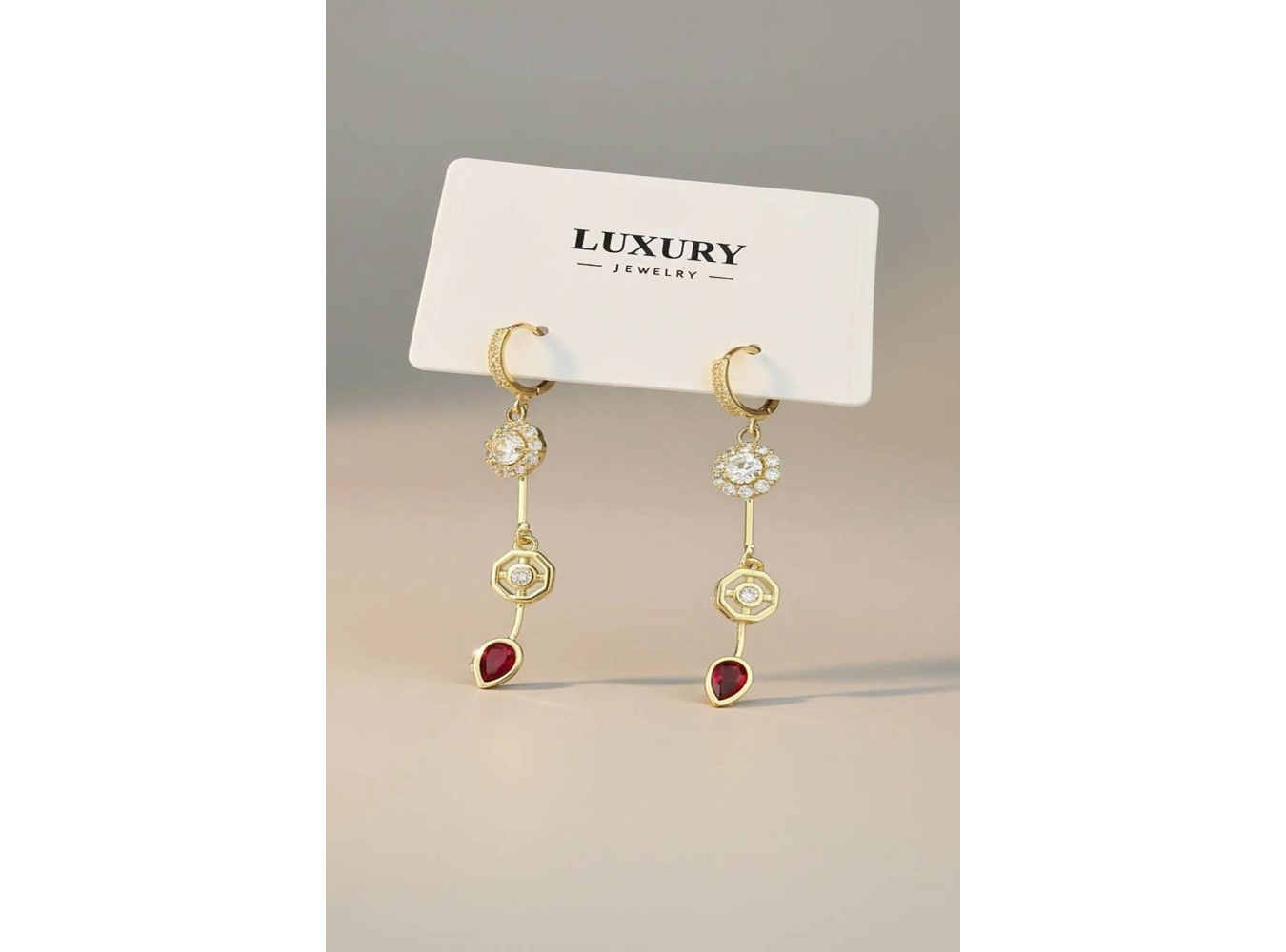 Altın Renk Taş Detaylı Sallantılı 14K Altın Kaplama Küpe (Çift)