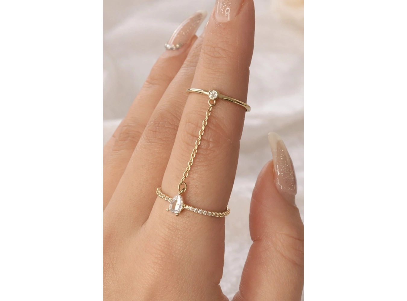 Altın Renk Taş Detaylı Sallantılı İkili Ayarlanabilir Yüzük