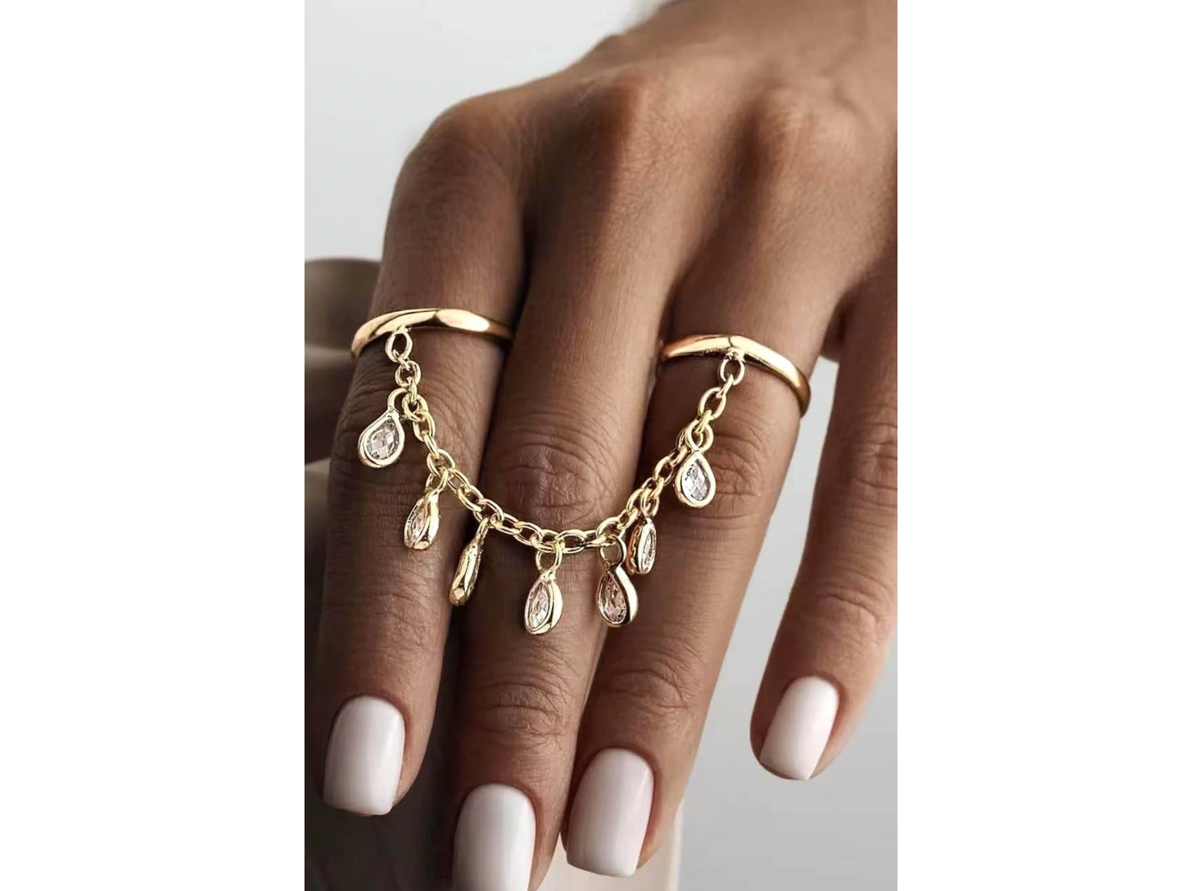 Altın Renk Taş Detaylı Sallantılı İkili Ayarlanabilir Yüzük