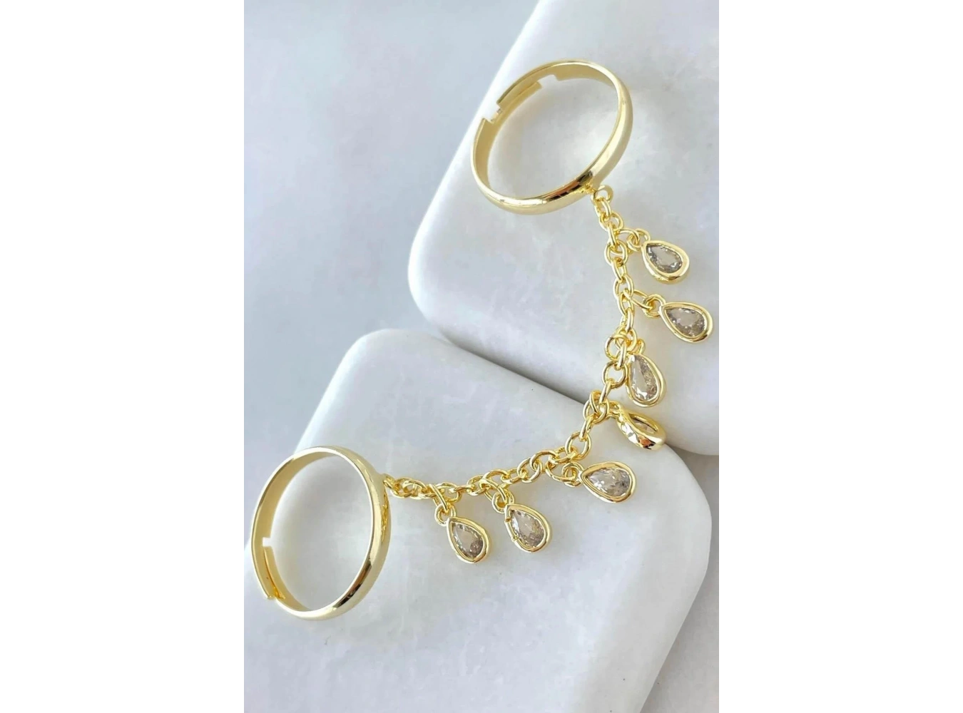 Altın Renk Taş Detaylı Sallantılı İkili Ayarlanabilir Yüzük