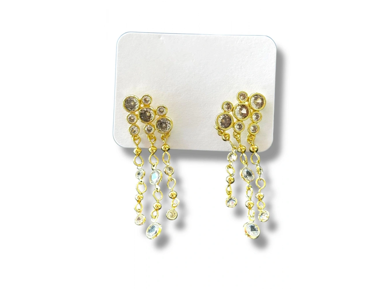 Altın Renk Taş Detaylı Sallantılı Küpe (Çift)