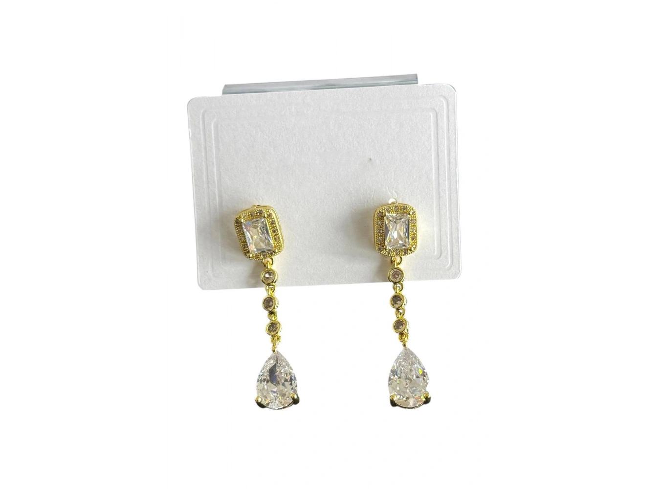 Altın Renk Taş Detaylı Sallantılı Küpe (Çift)